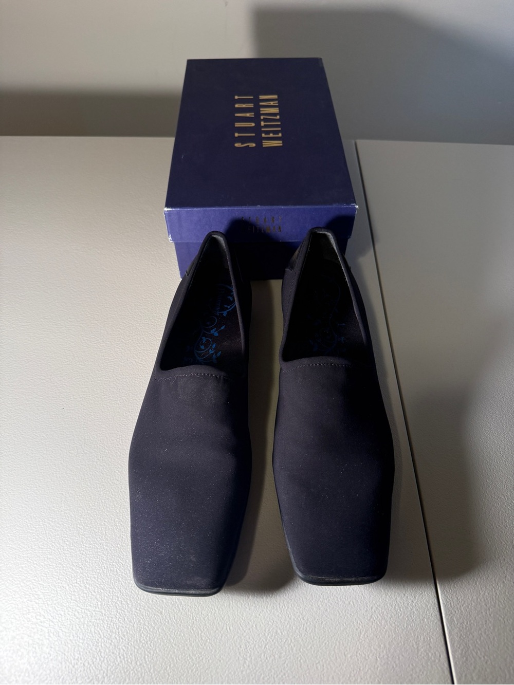 Stuart Weitzman Black Square Toe Roamer Loafers Size 9.5N 90s Minimalist Office